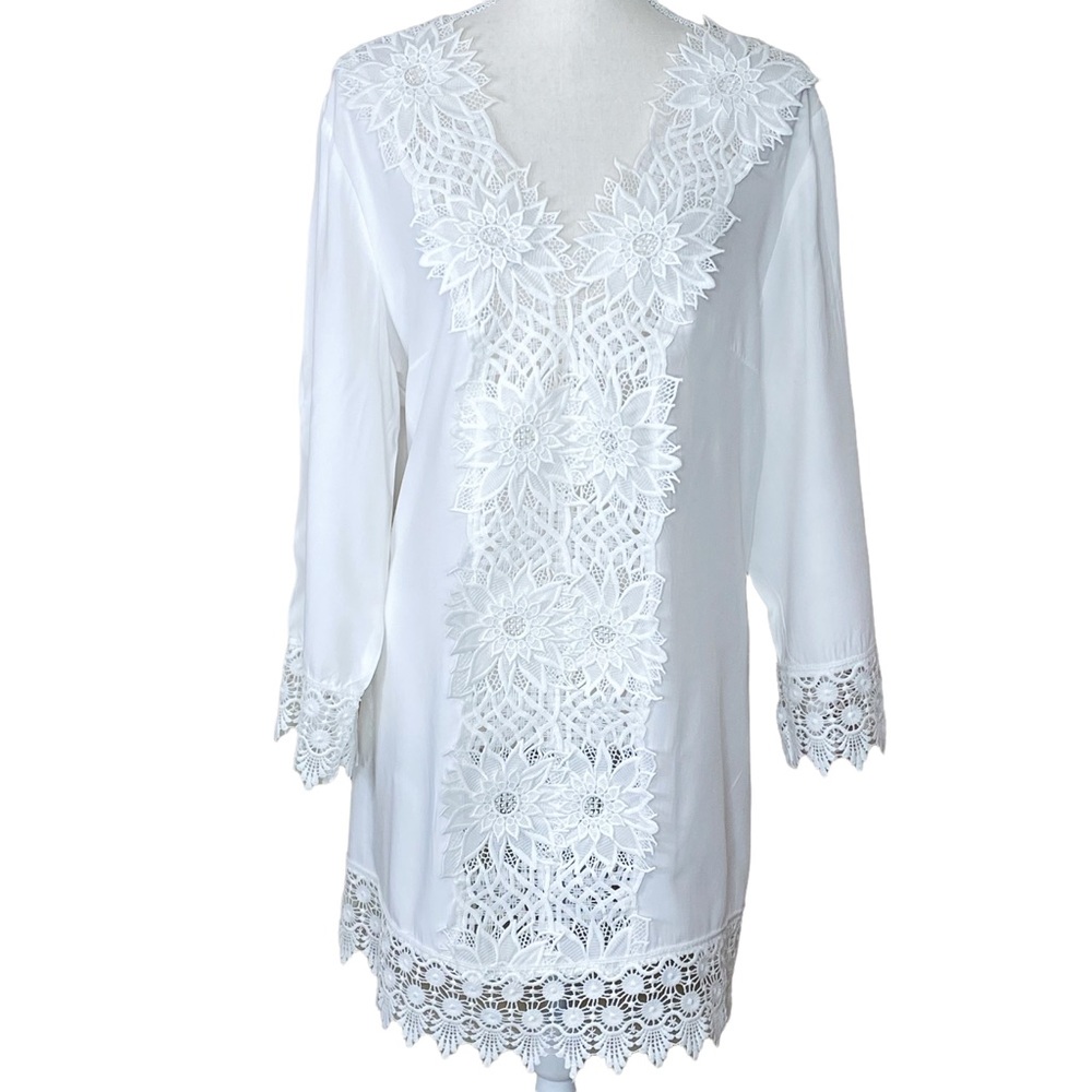White Lace Solitaire Swim Beach Coverup Size L